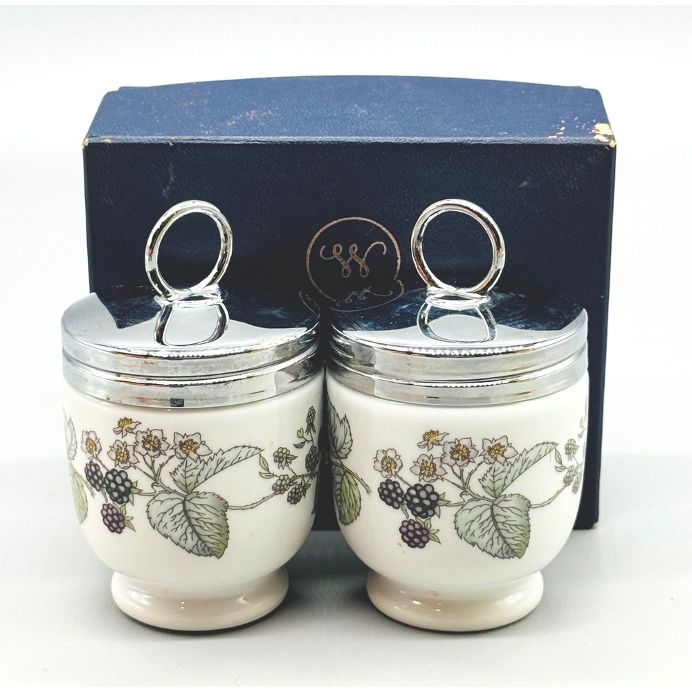 Royal Worcester Egg Coddler White Blackberry Bramble Pattern Set of 2 Boxed